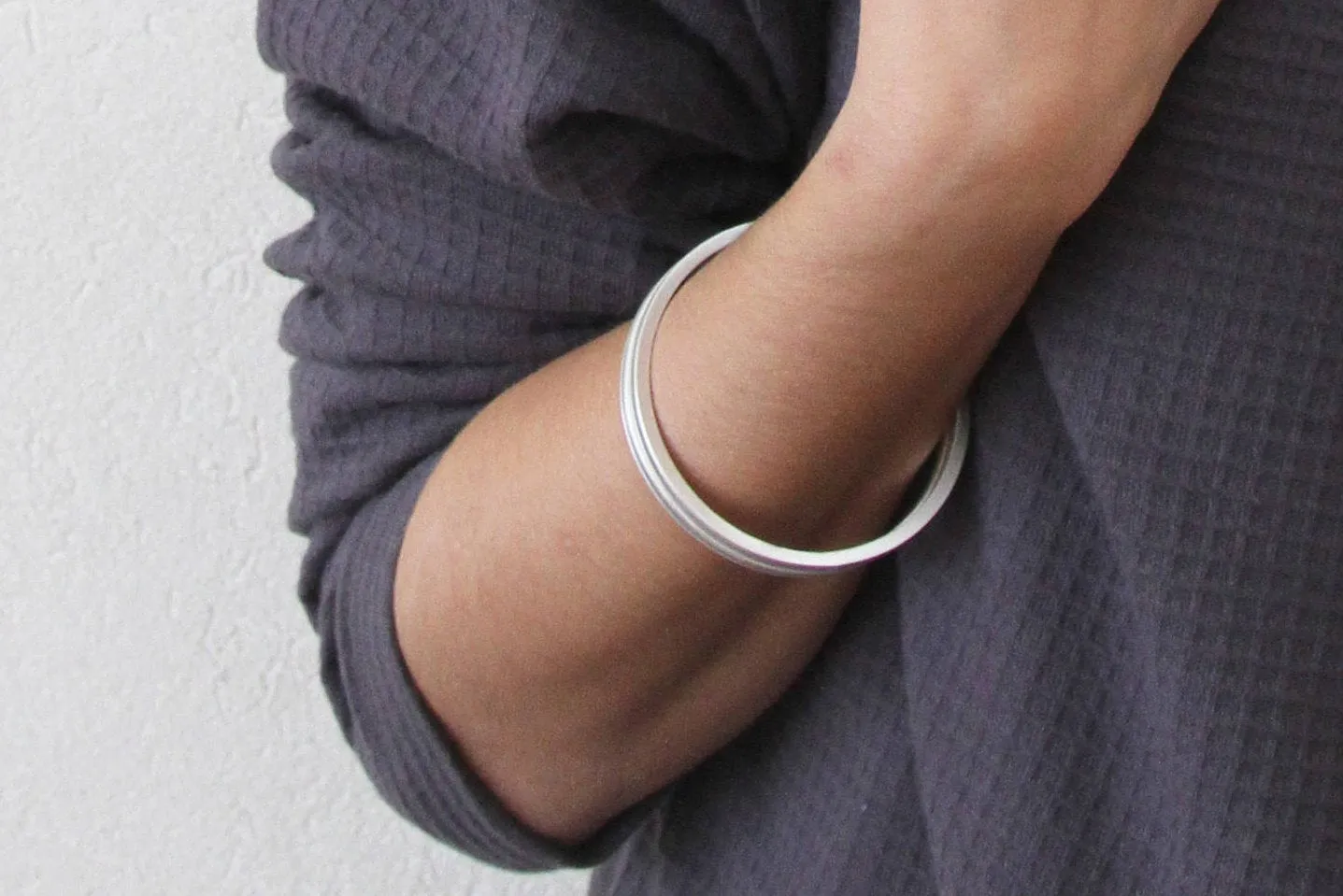 Hoop Silver And Concrete Bangle Bracelet