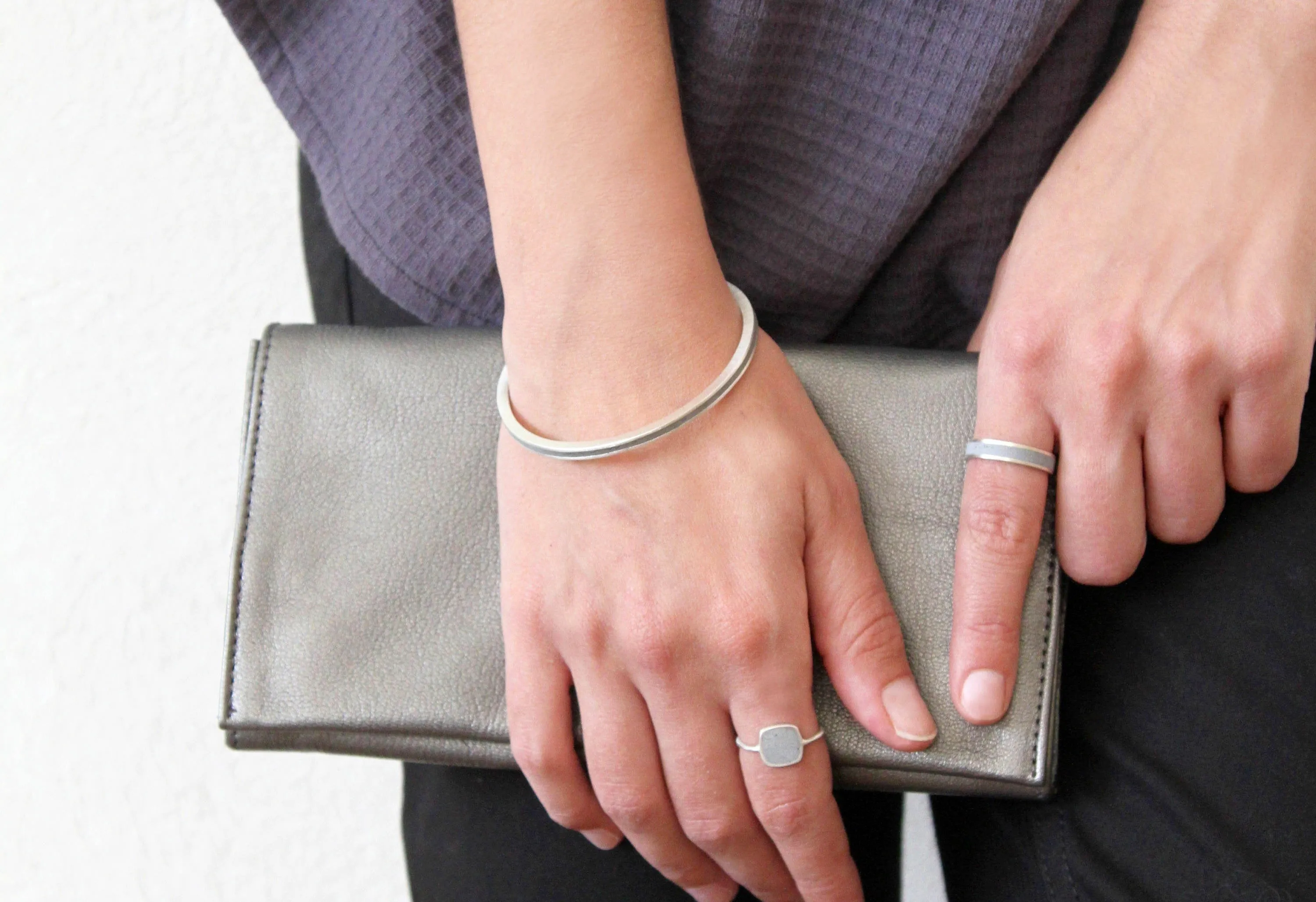Hoop Silver And Concrete Bangle Bracelet