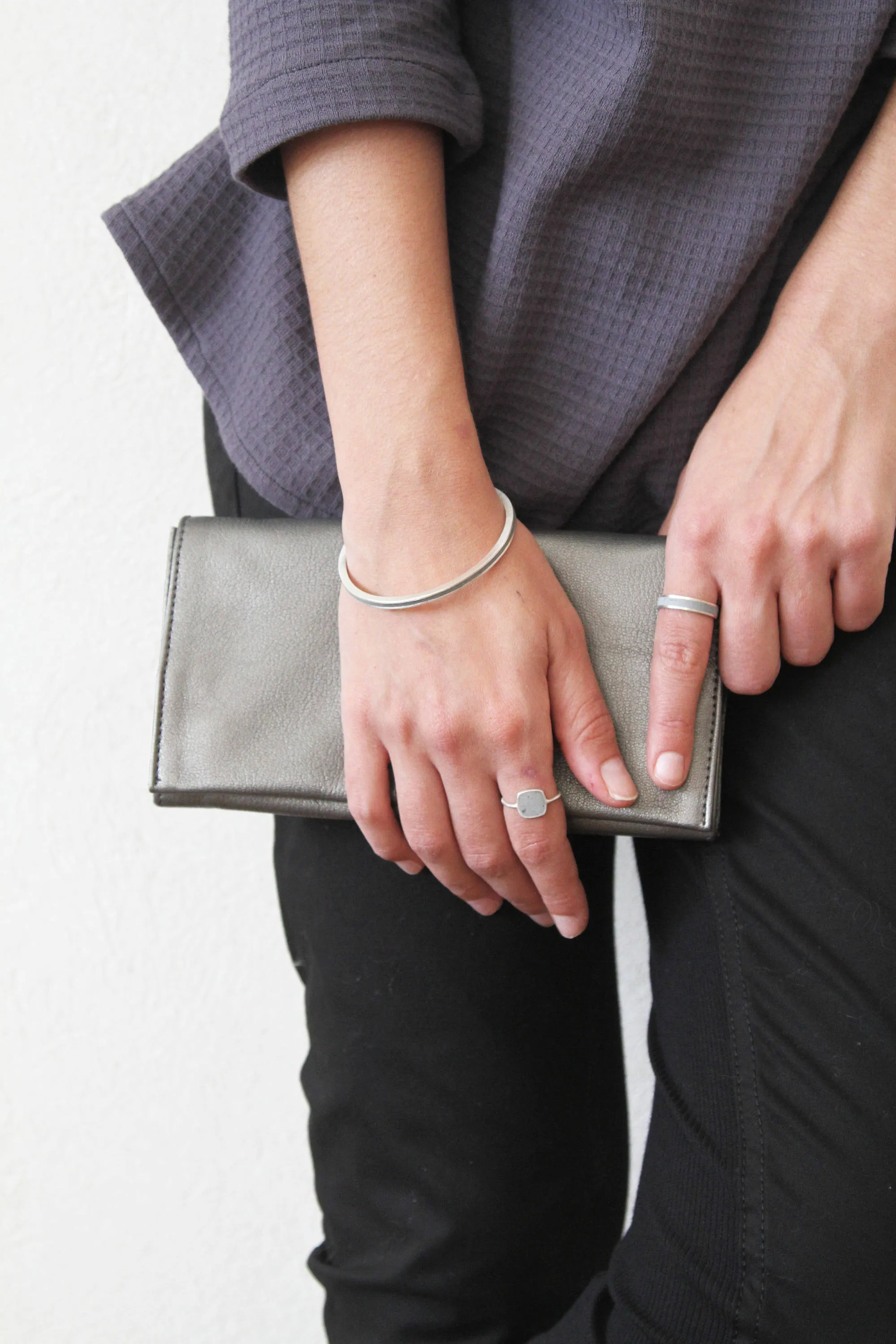 Hoop Silver And Concrete Bangle Bracelet