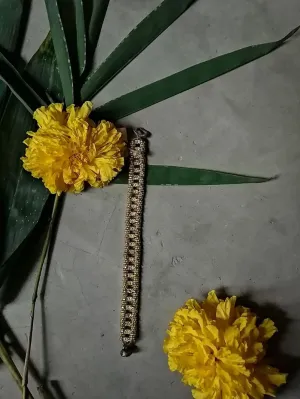 House Of Tuhina  -   Bracelet | Casting Metal Plated With Gold Color Along With Cotton Thread Jewellery B