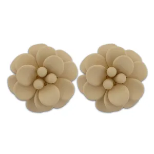 Italian Sand Beige Hibiscus Stud Earrings - Silk Effect