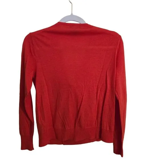 J.Crew NWOT Red Orange Merino Wool V-Neck Bow Tie Sweater Size XS Red