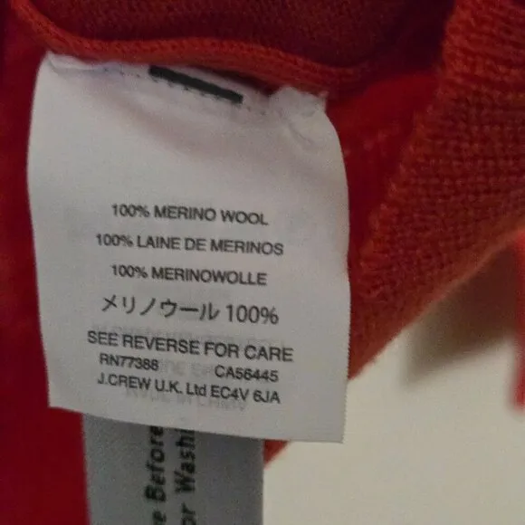 J.Crew NWOT Red Orange Merino Wool V-Neck Bow Tie Sweater Size XS Red