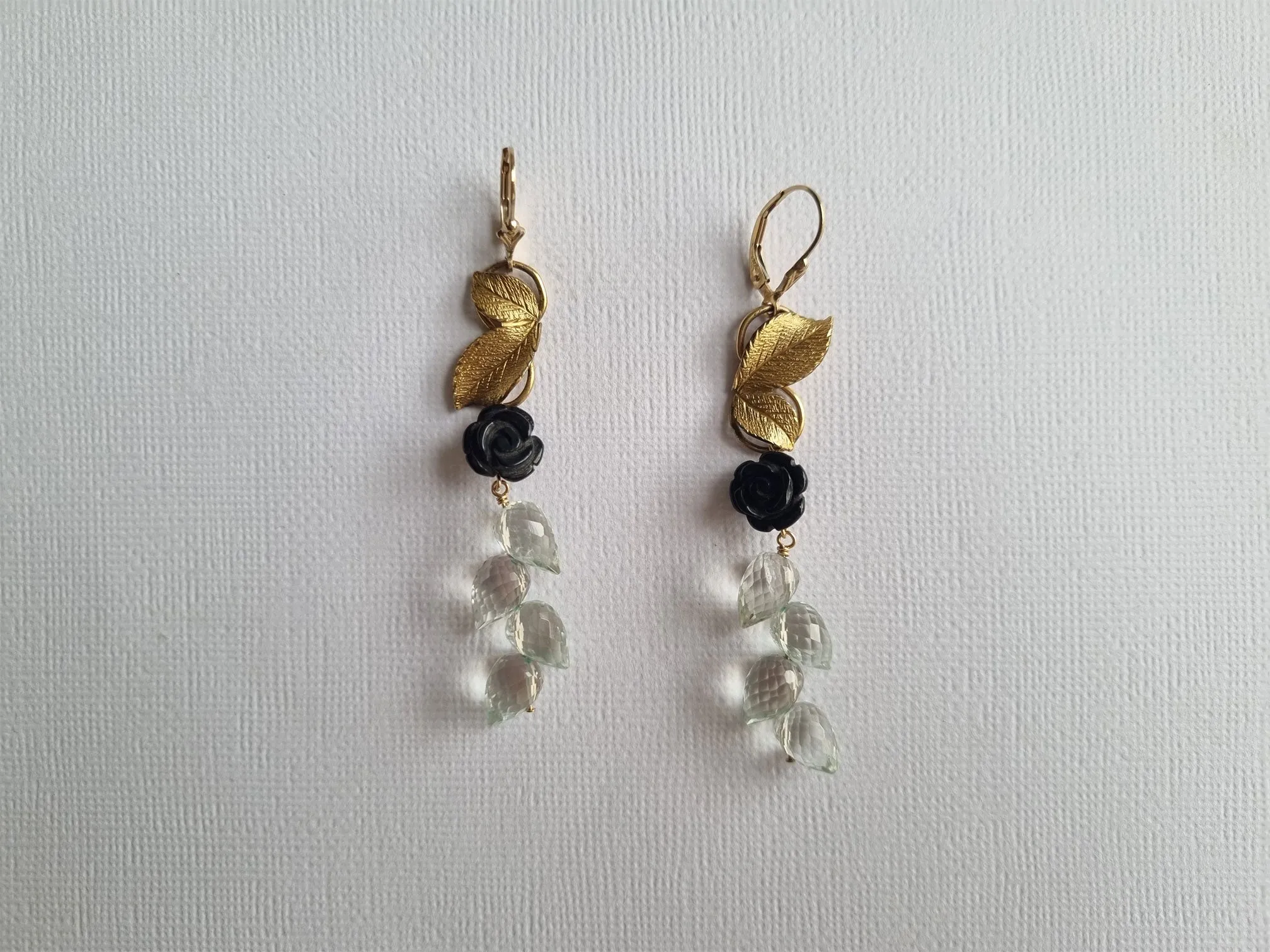 jungle nymph | leafy links, black onyx carved roses and green amethyst