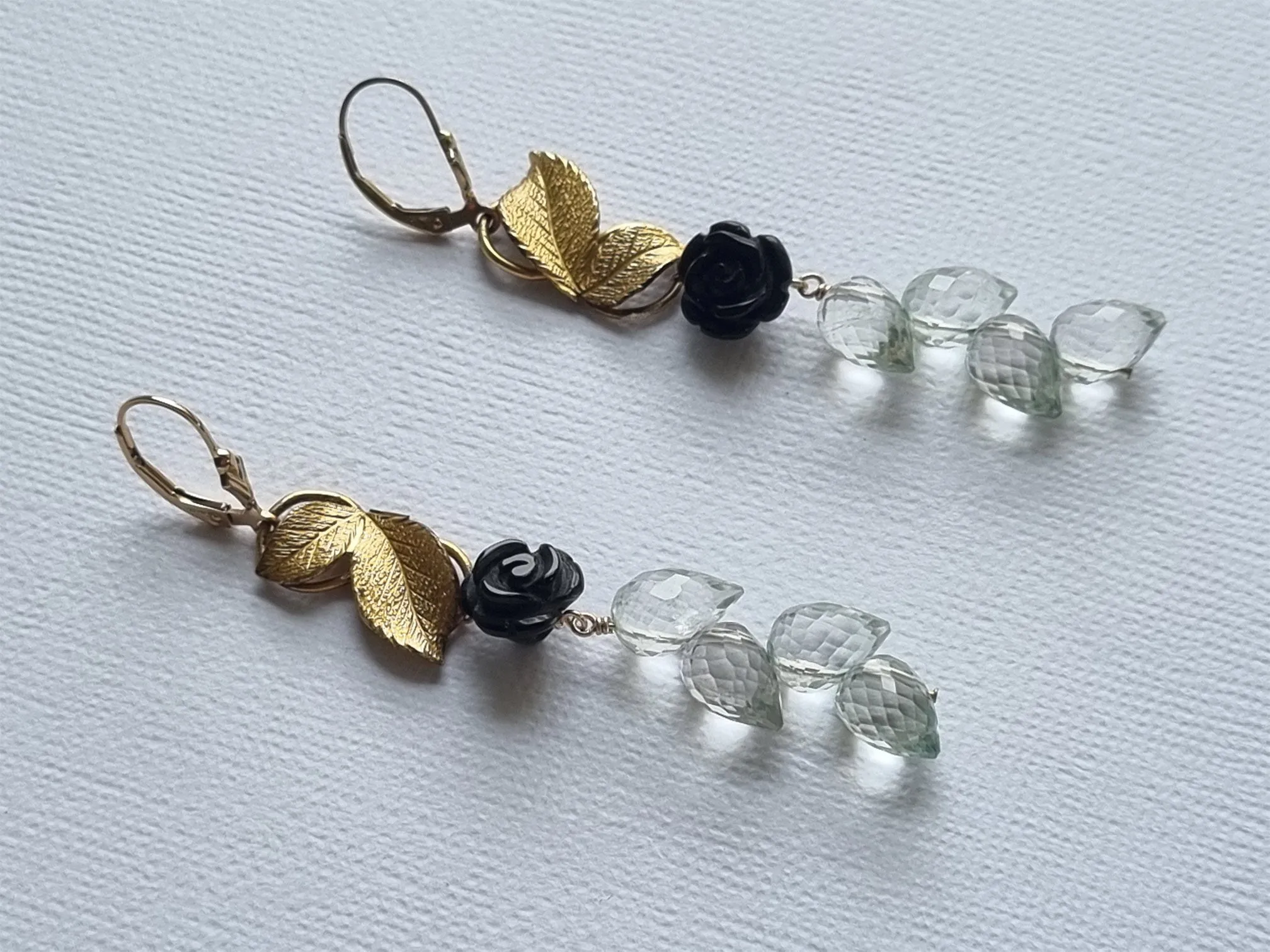 jungle nymph | leafy links, black onyx carved roses and green amethyst