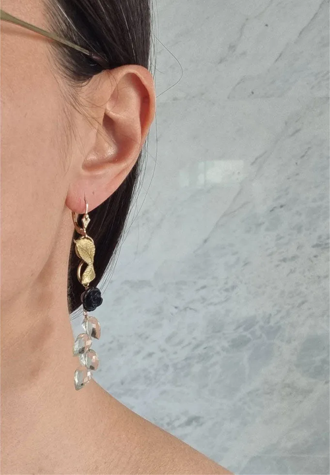 jungle nymph | leafy links, black onyx carved roses and green amethyst