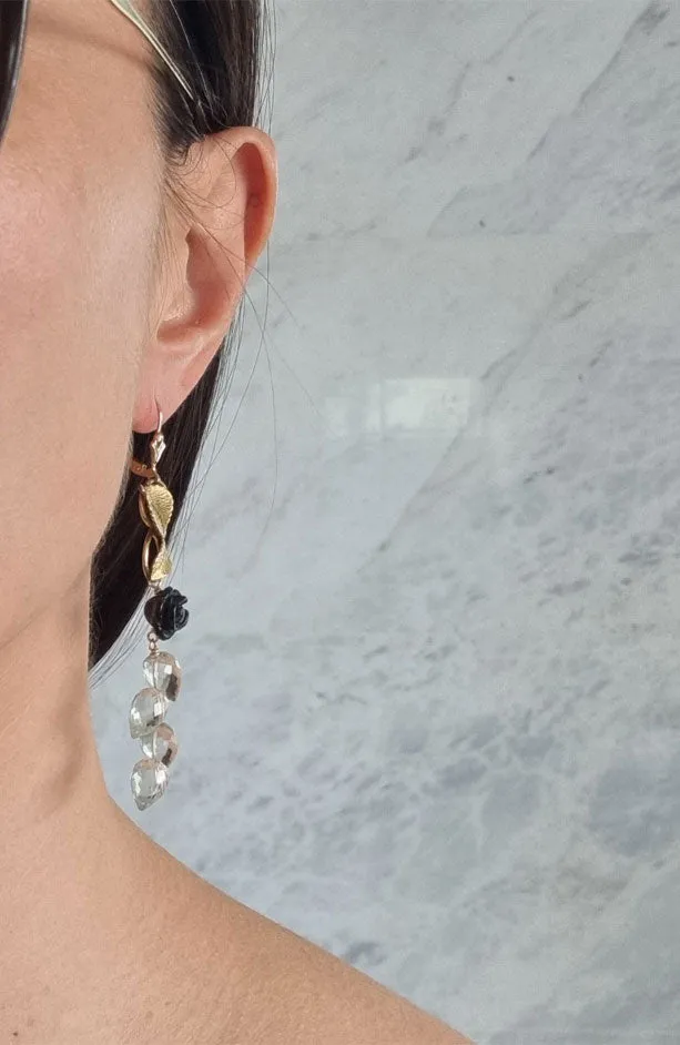 jungle nymph | leafy links, black onyx carved roses and green amethyst