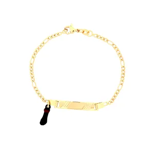 Kids Bracelet Black Figa Hand Charm and Plate Figaro link 14k gold filled