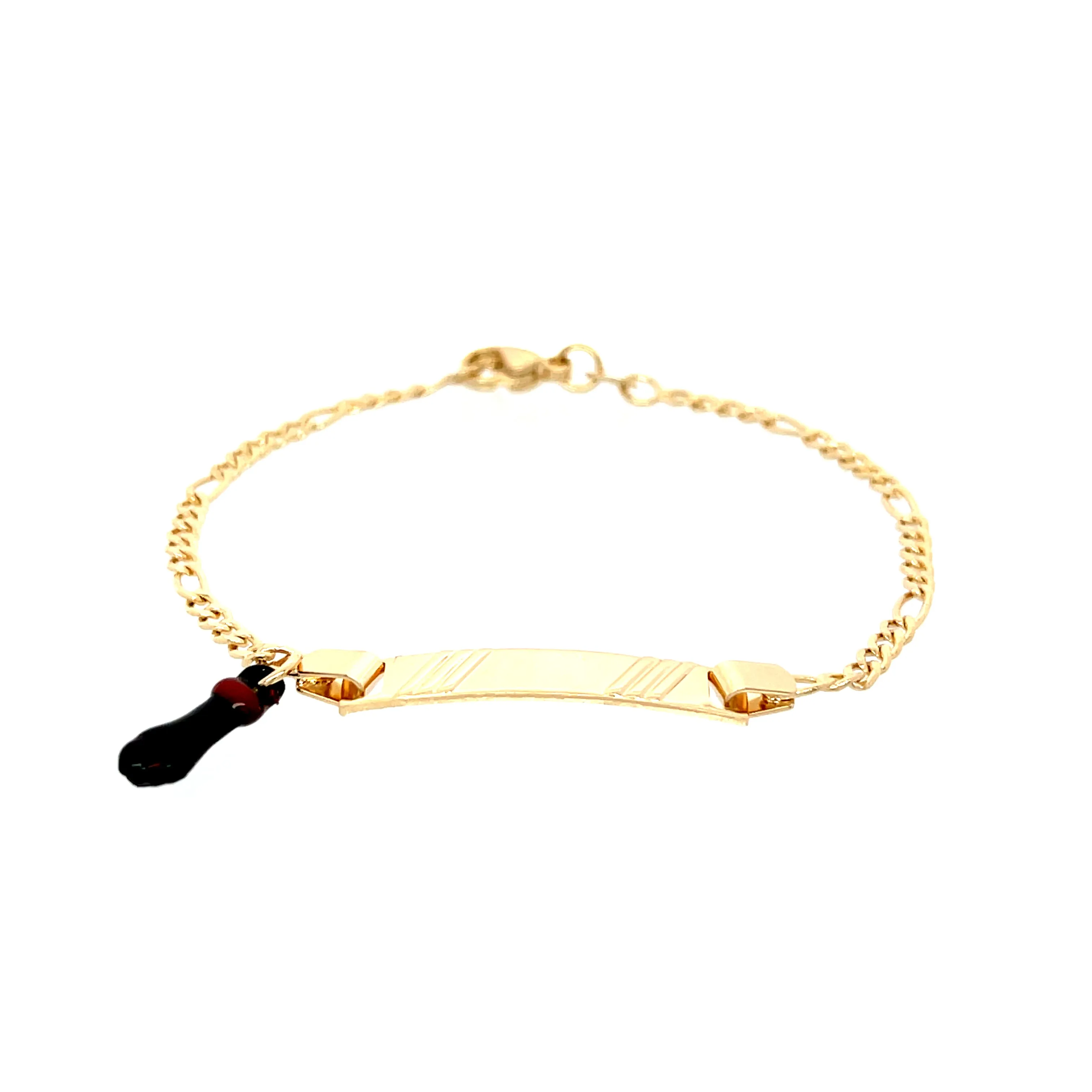 Kids Bracelet Black Figa Hand Charm and Plate Figaro link 14k gold filled