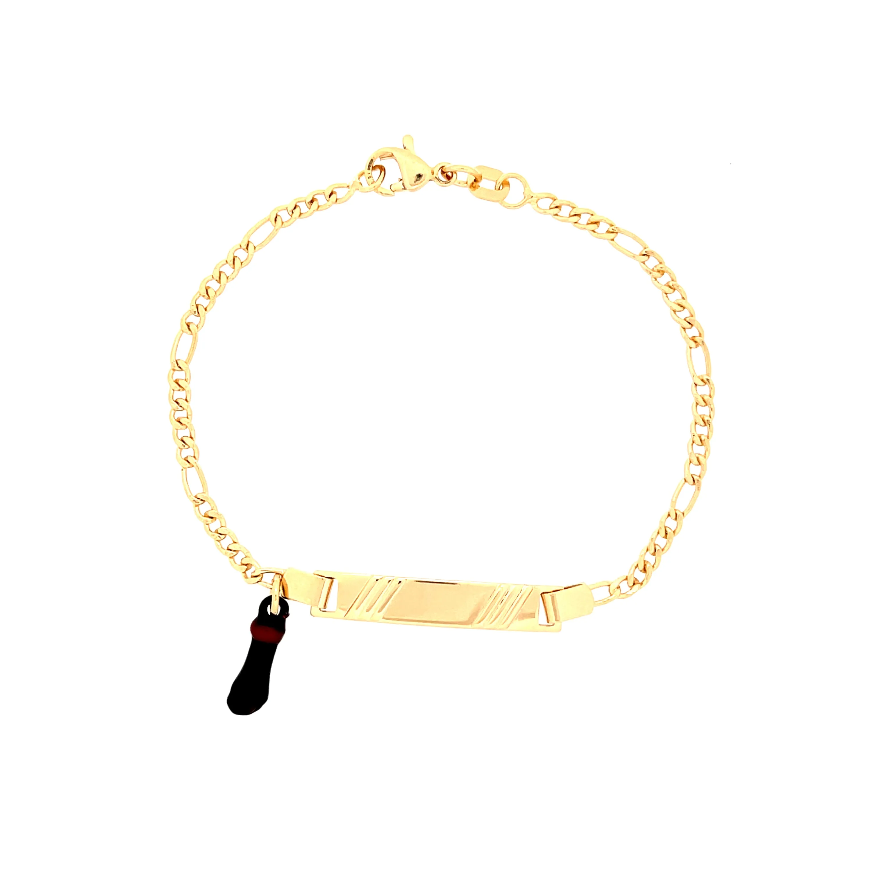 Kids Bracelet Black Figa Hand Charm and Plate Figaro link 14k gold filled