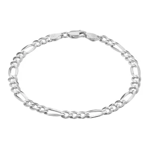 KISPER 925 Sterling Silver Italian 5mm Figaro Chain Bracelet w/ Lobster Clasp