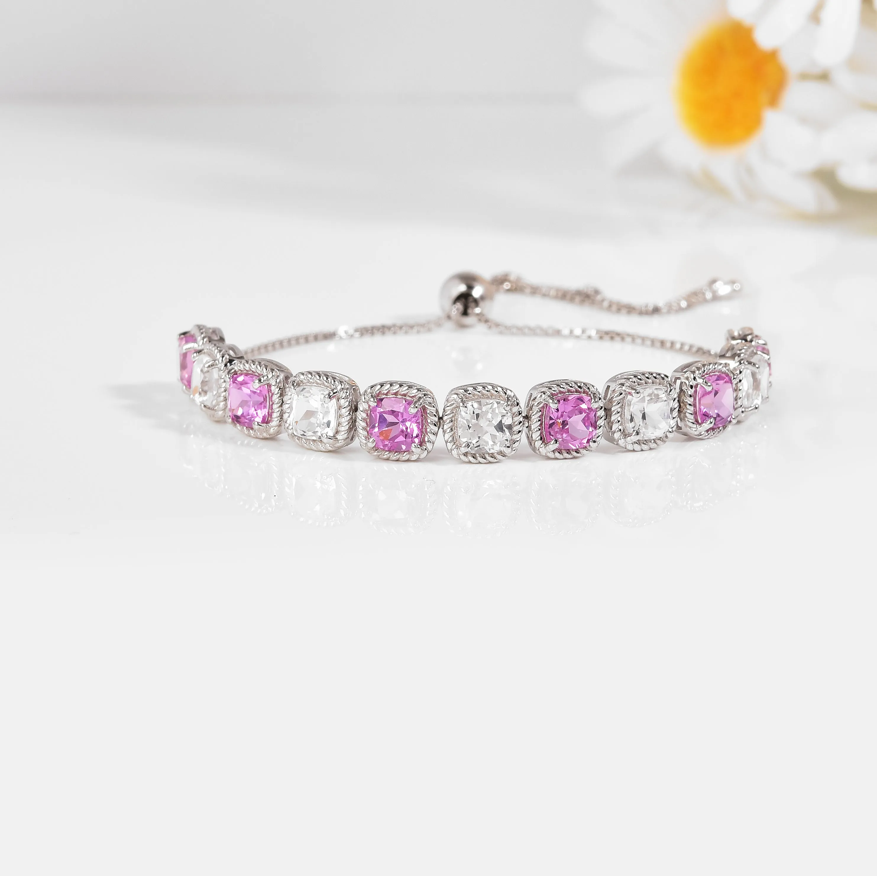 Lab Grown Pink Sapphire Tennis Bracelet
