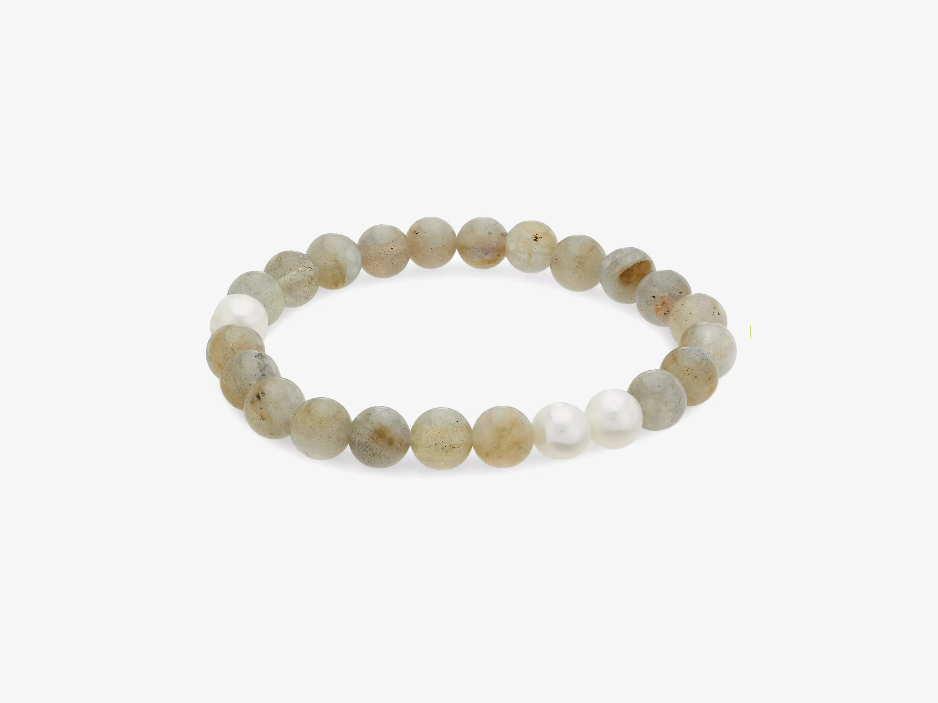 Labradorite Beaded Bracelet with Three White Baroque Pearls