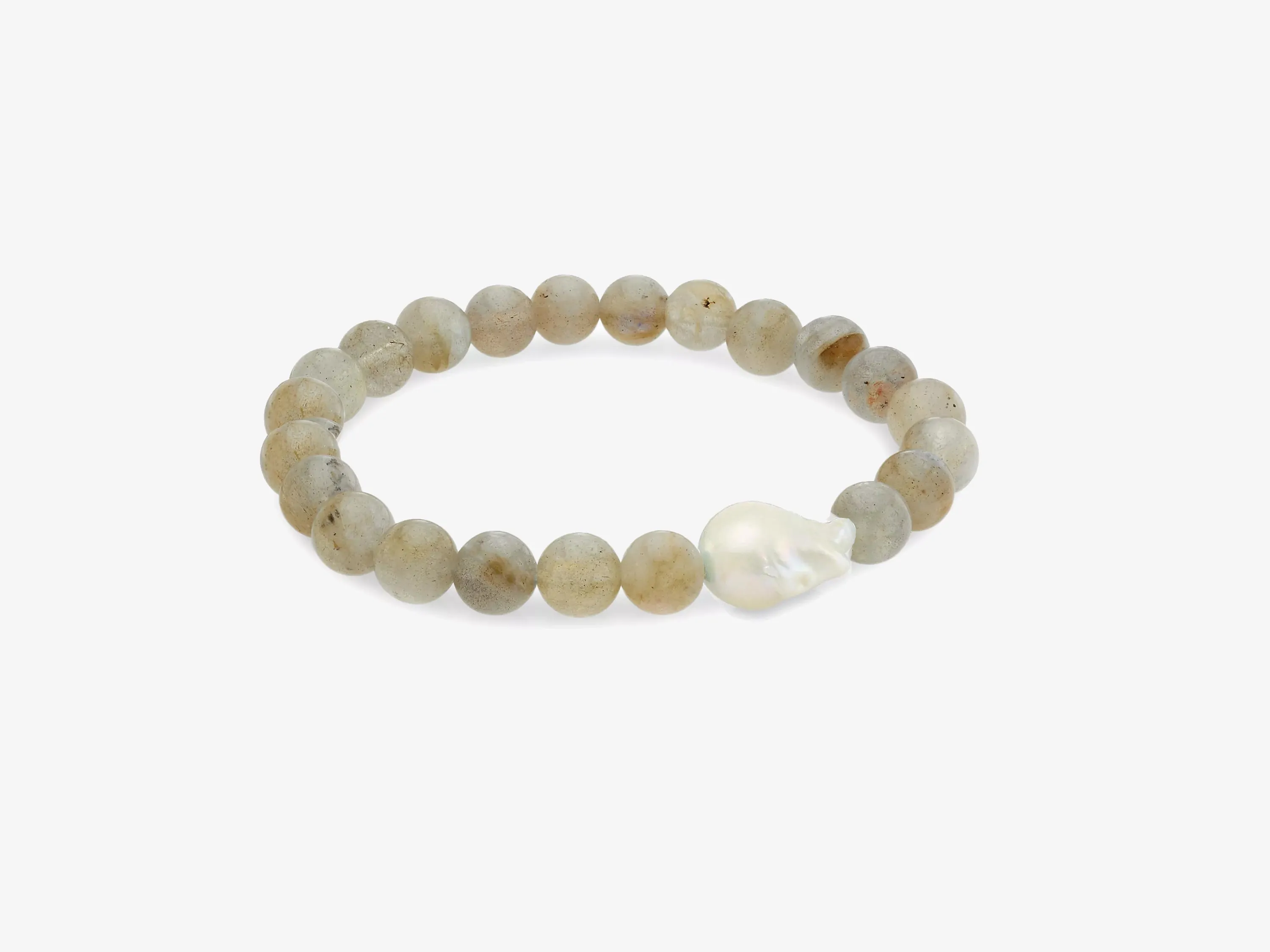 Labradorite Beaded Bracelet with White Baroque Pearl