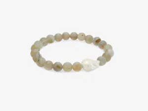 Labradorite Beaded Bracelet with White Baroque Pearl