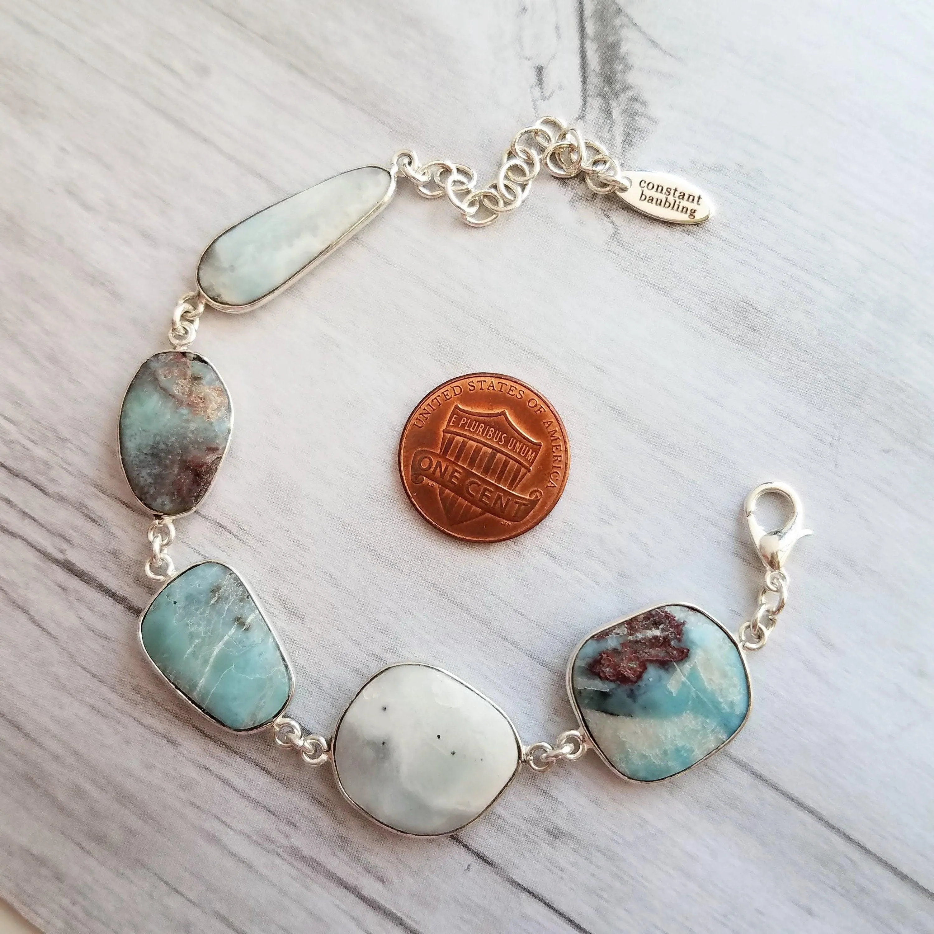 Larimar Bracelet, light blue gemstone bracelet, chunky stone bracelet, large stones, pale blue gem bracelet, adjustable chain, baby blue