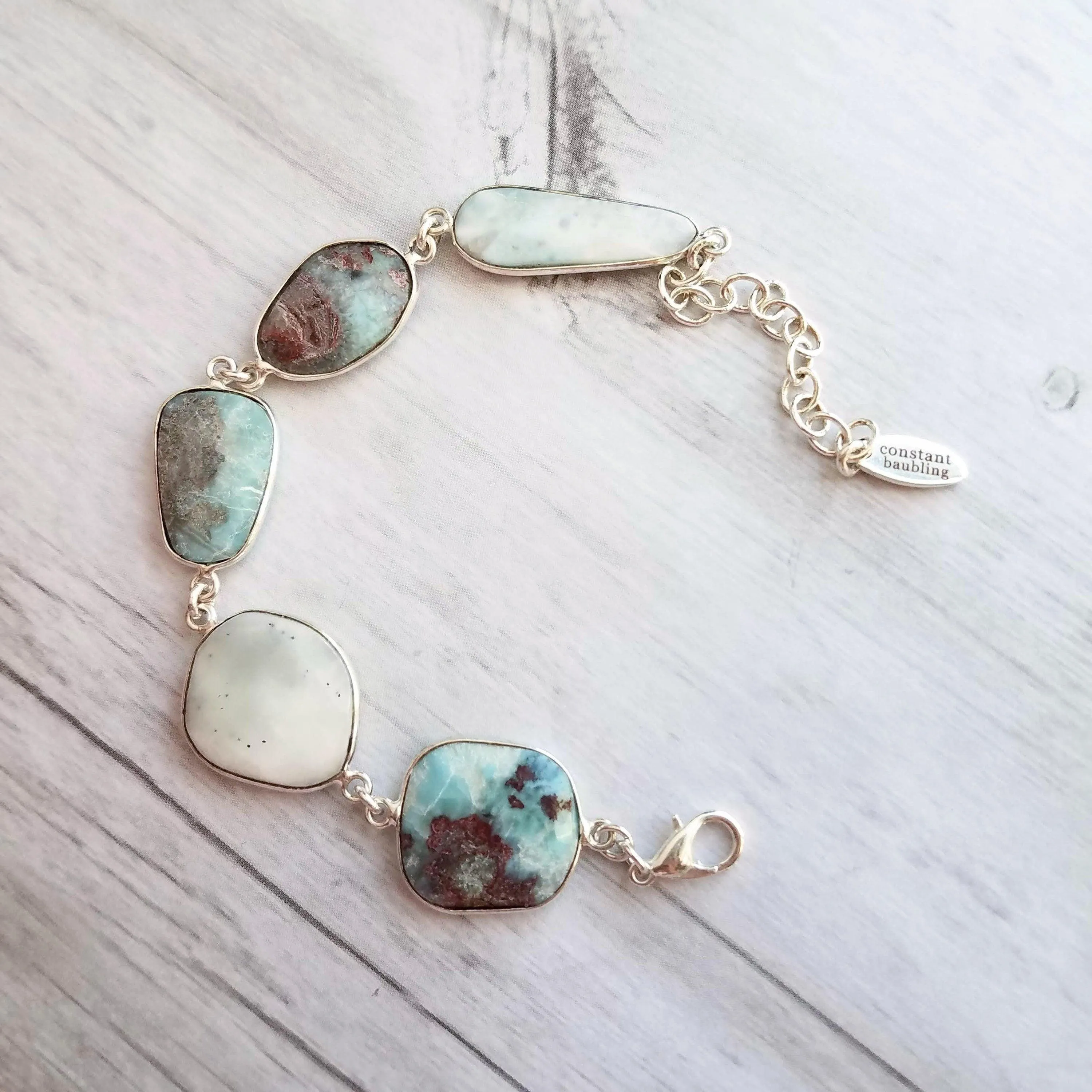 Larimar Bracelet, light blue gemstone bracelet, chunky stone bracelet, large stones, pale blue gem bracelet, adjustable chain, baby blue