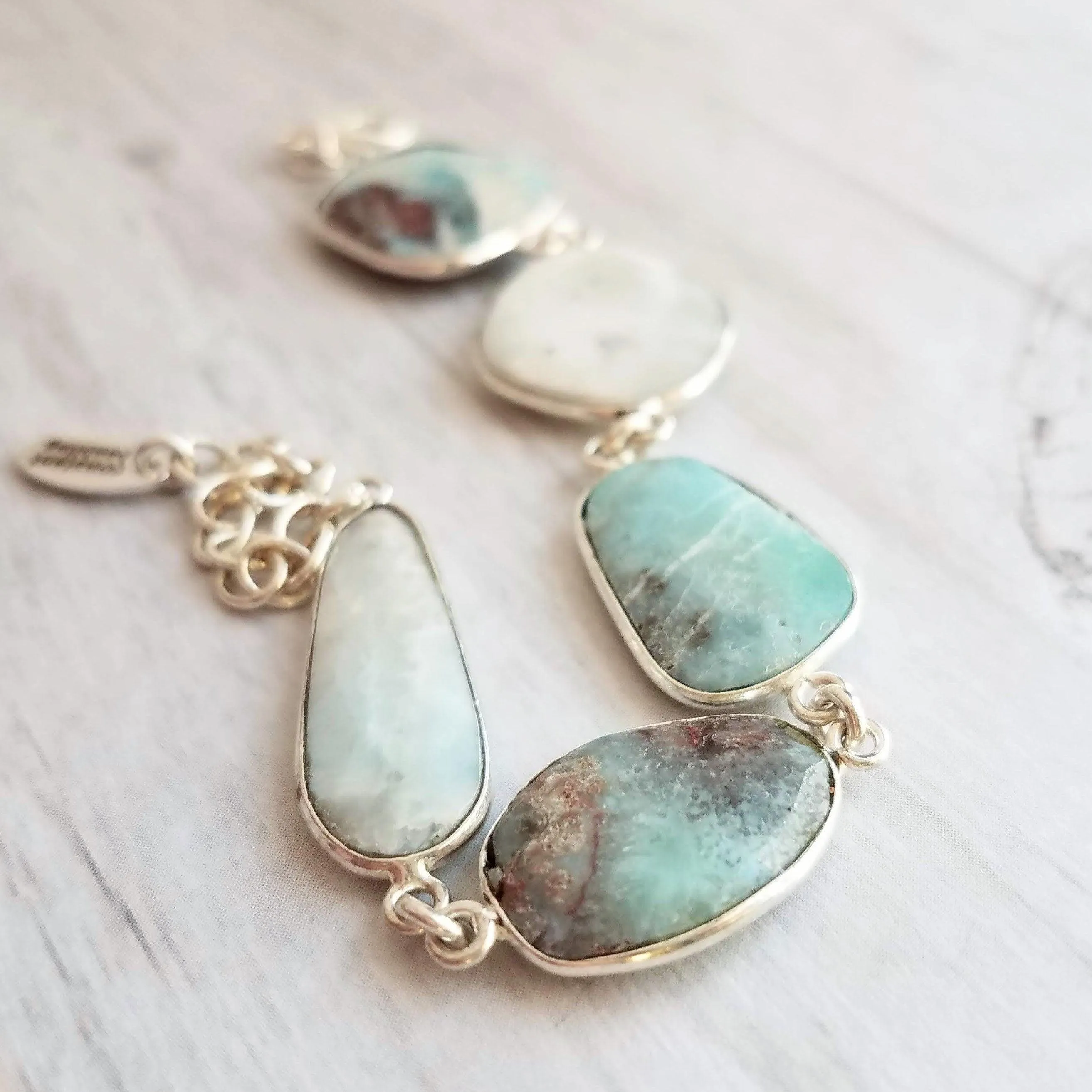 Larimar Bracelet, light blue gemstone bracelet, chunky stone bracelet, large stones, pale blue gem bracelet, adjustable chain, baby blue