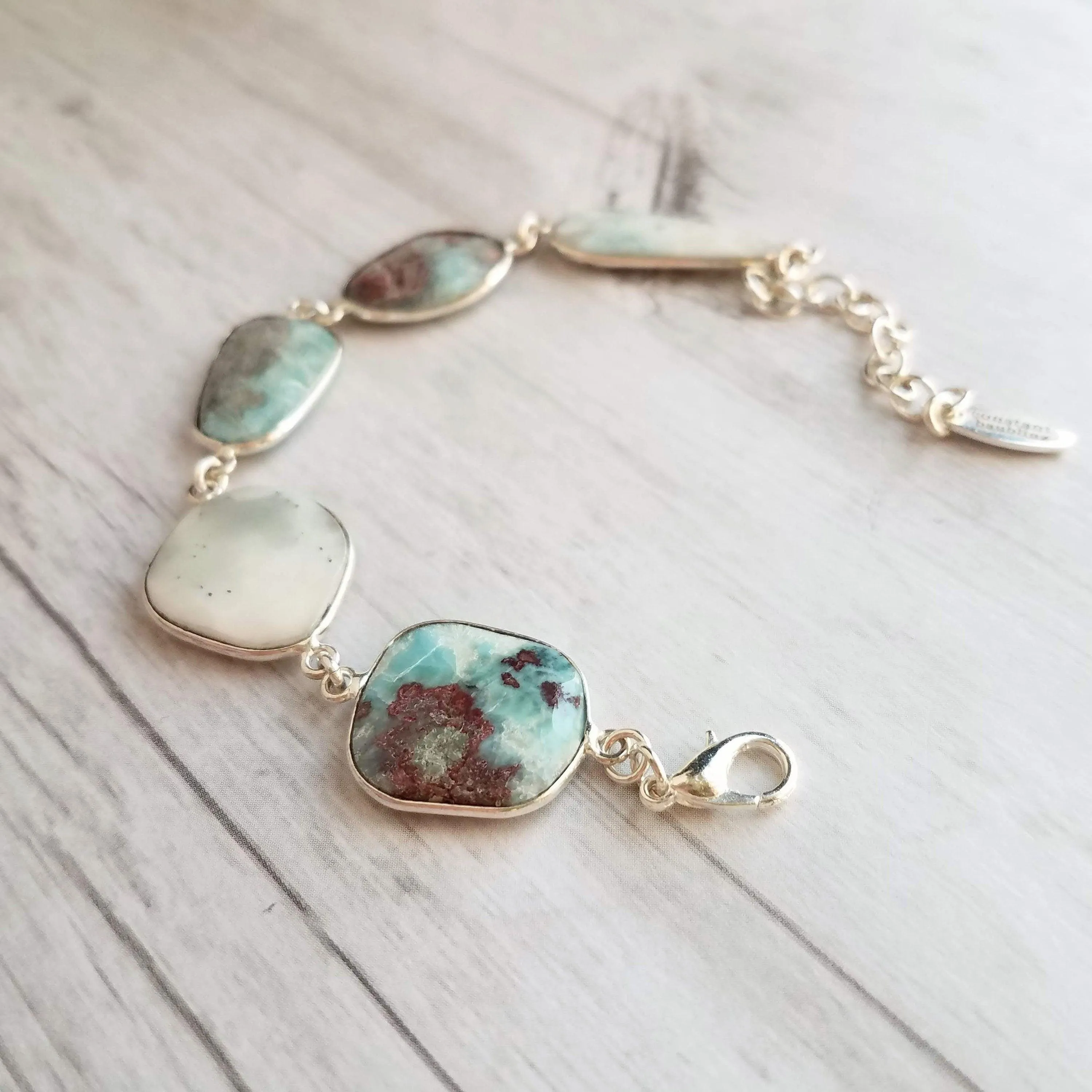 Larimar Bracelet, light blue gemstone bracelet, chunky stone bracelet, large stones, pale blue gem bracelet, adjustable chain, baby blue