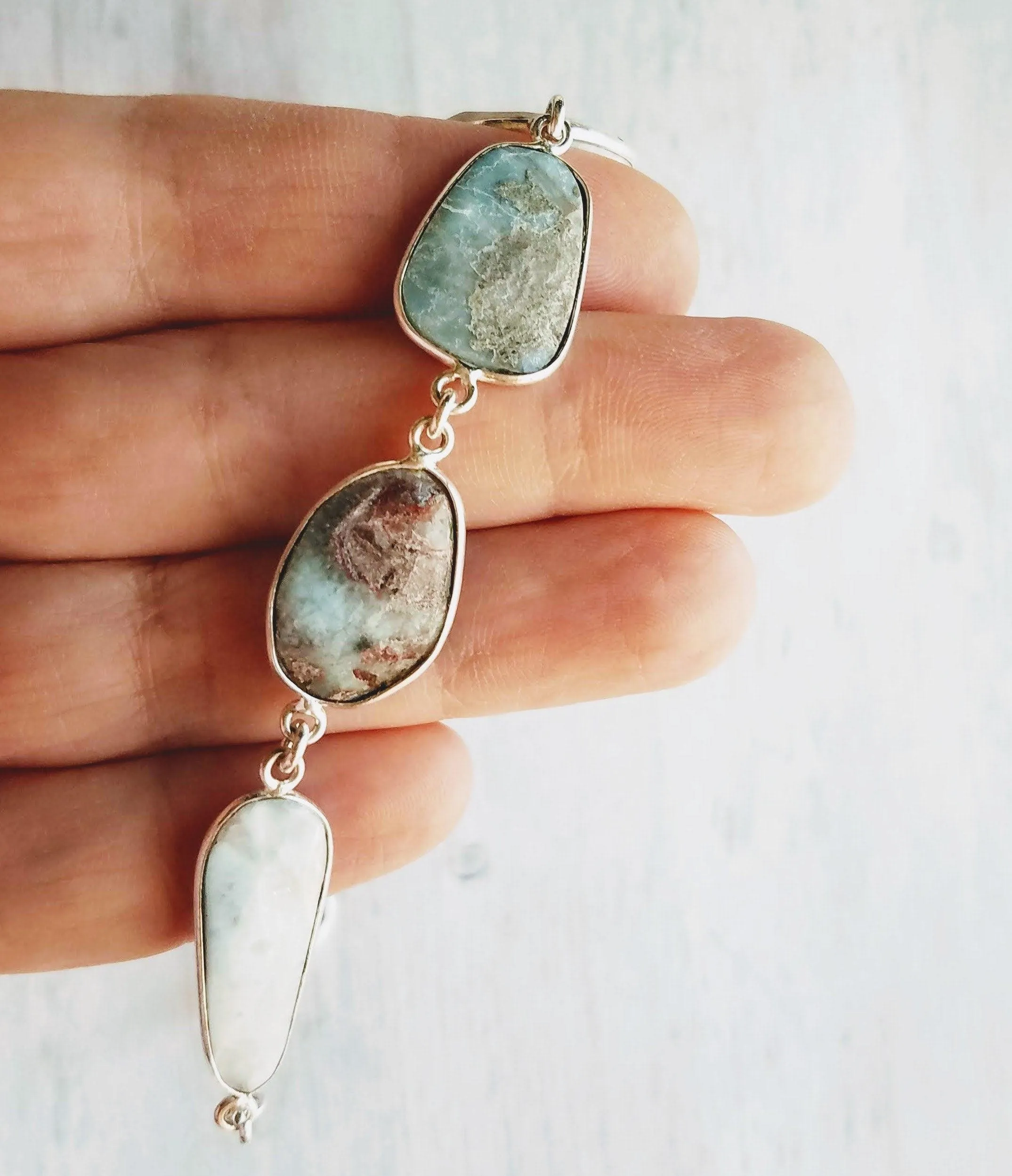 Larimar Bracelet, light blue gemstone bracelet, chunky stone bracelet, large stones, pale blue gem bracelet, adjustable chain, baby blue