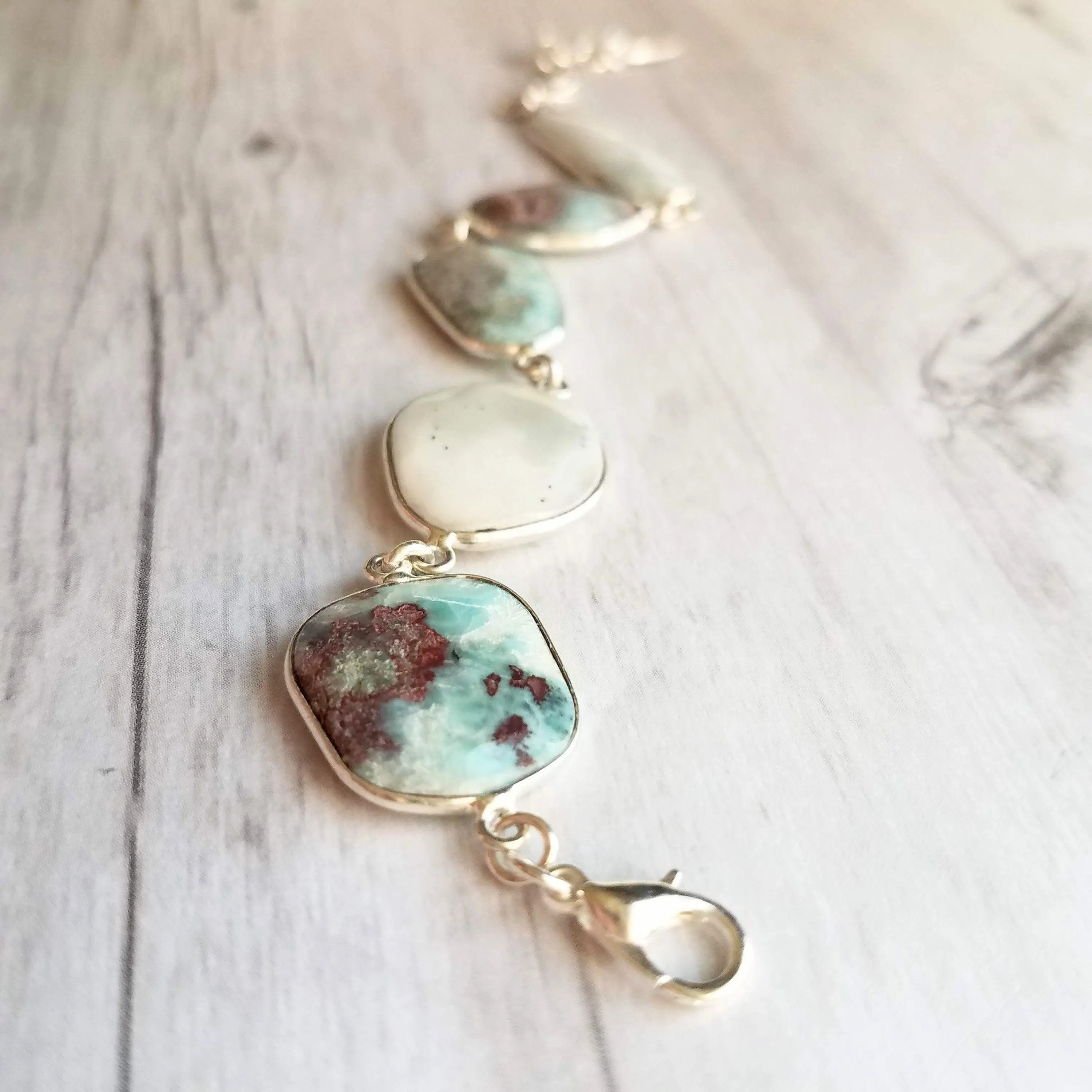 Larimar Bracelet, light blue gemstone bracelet, chunky stone bracelet, large stones, pale blue gem bracelet, adjustable chain, baby blue