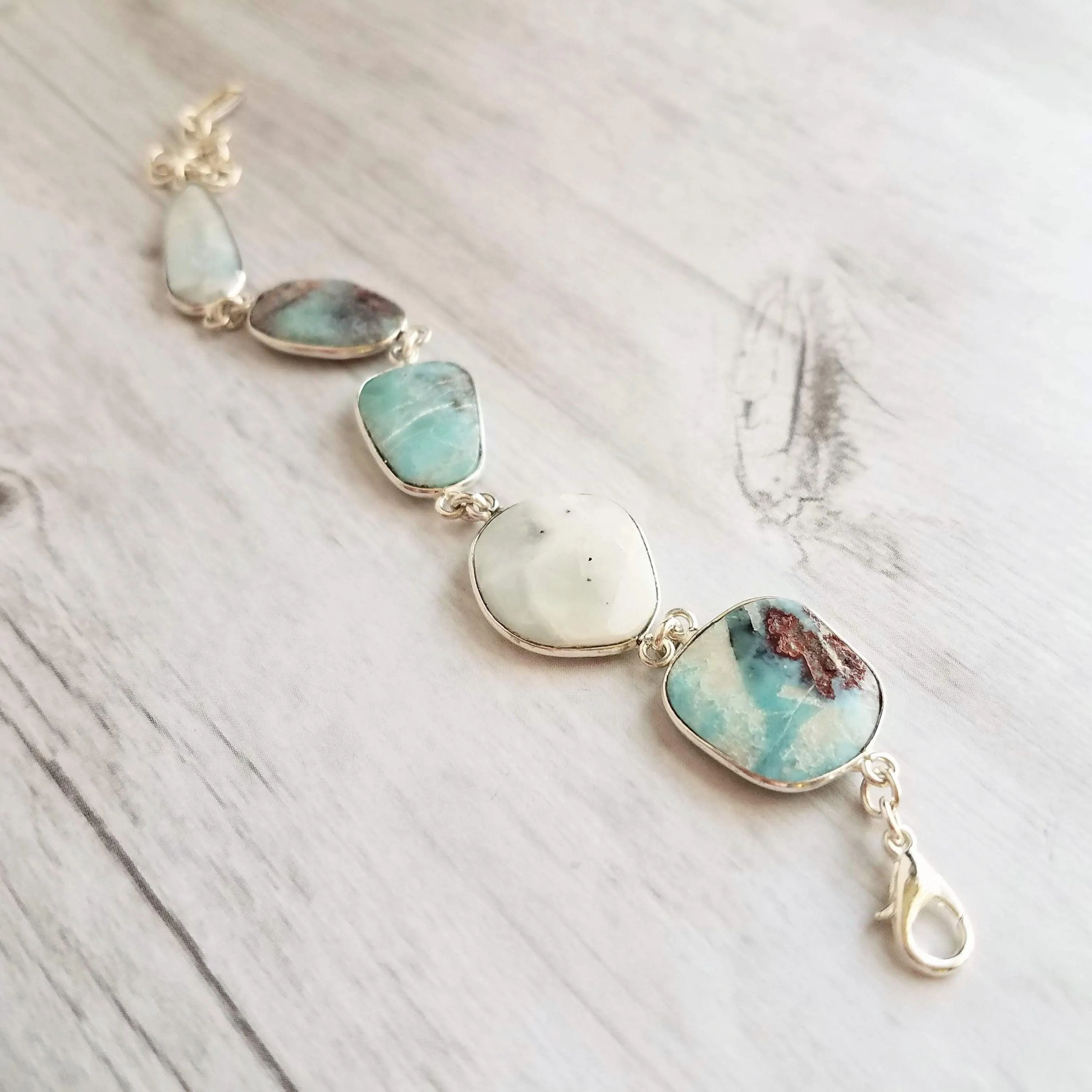 Larimar Bracelet, light blue gemstone bracelet, chunky stone bracelet, large stones, pale blue gem bracelet, adjustable chain, baby blue