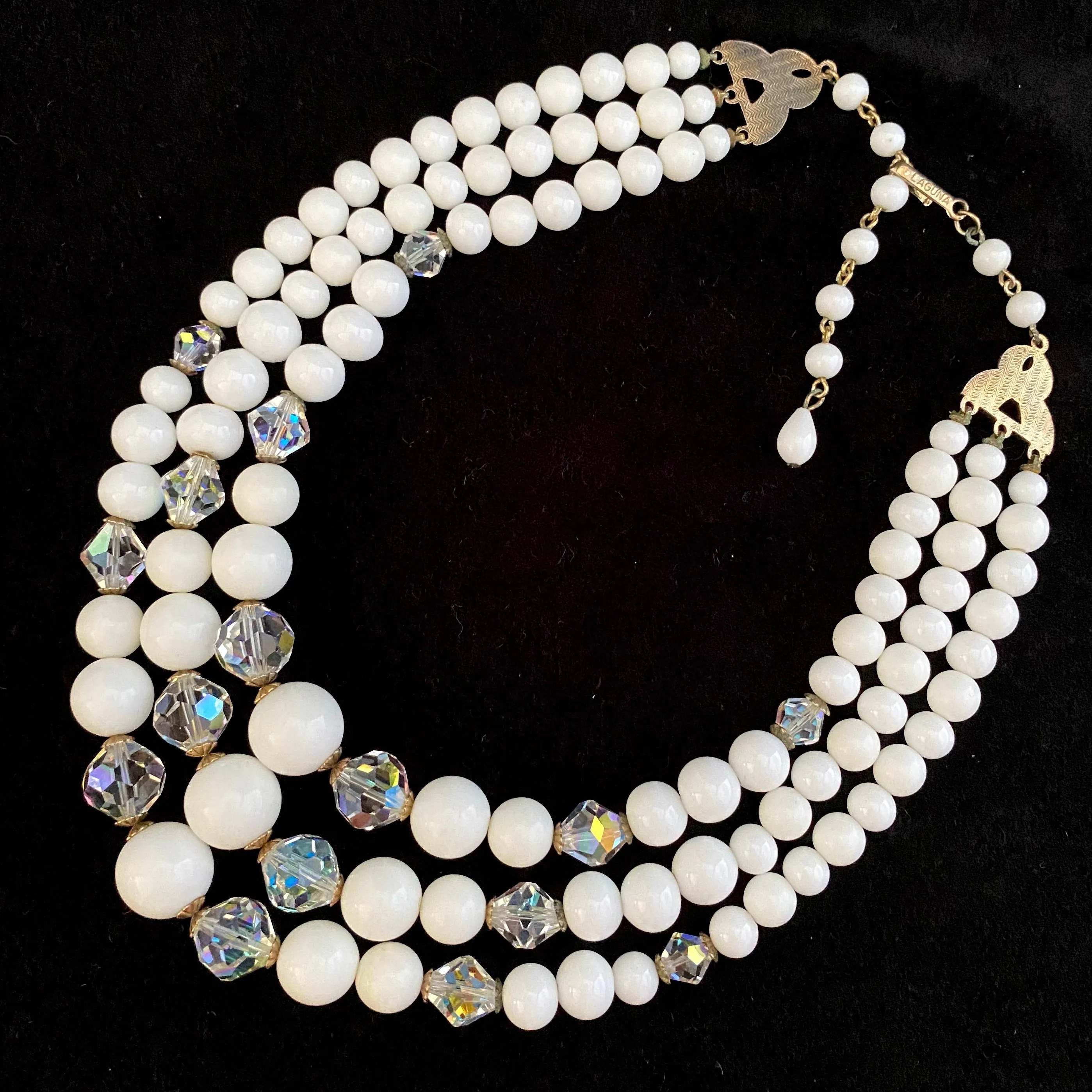 Late 50s/ Early 60s Laguna Glass Bead & Crystal Necklace