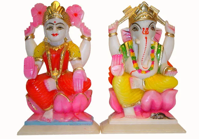 Laxmi Ganesh - Painted Statues 6"