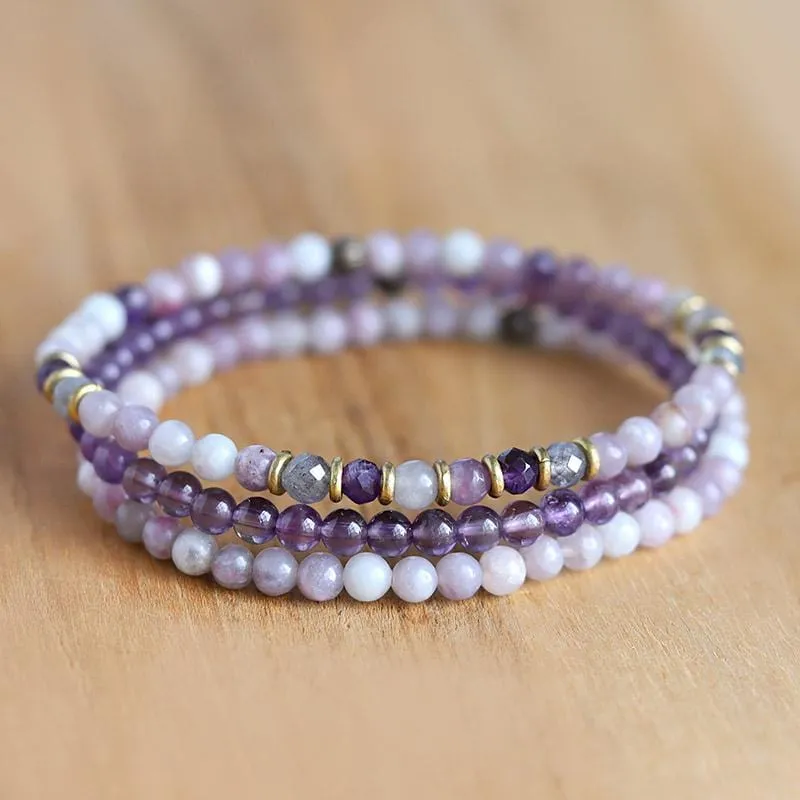 Lepidolite Amethyst and Labradorite Delicate Bracelet Set