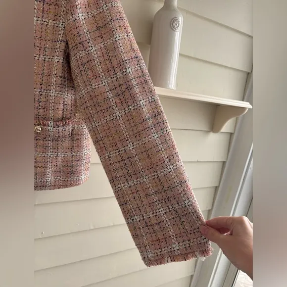 LOFT Sparkle Textured Tweed Pink Blazer Jacket with Gold Tone Buttons Size Large