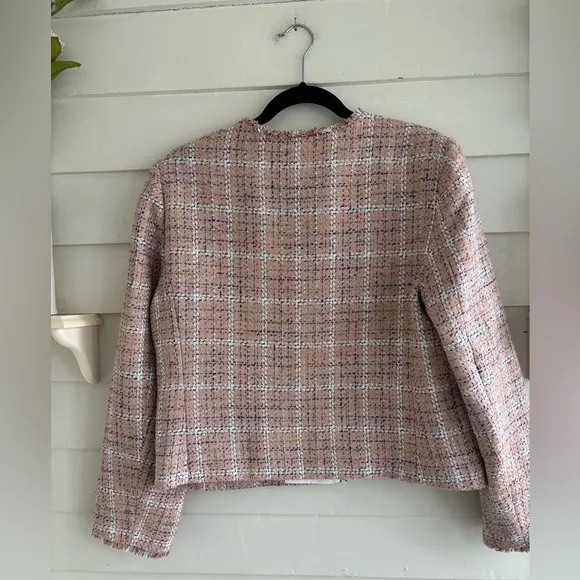 LOFT Sparkle Textured Tweed Pink Blazer Jacket with Gold Tone Buttons Size Large