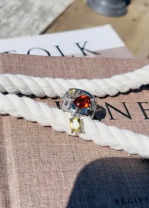 Mandarin Garnet Ring with Golden Beryl & Color Change Garnet