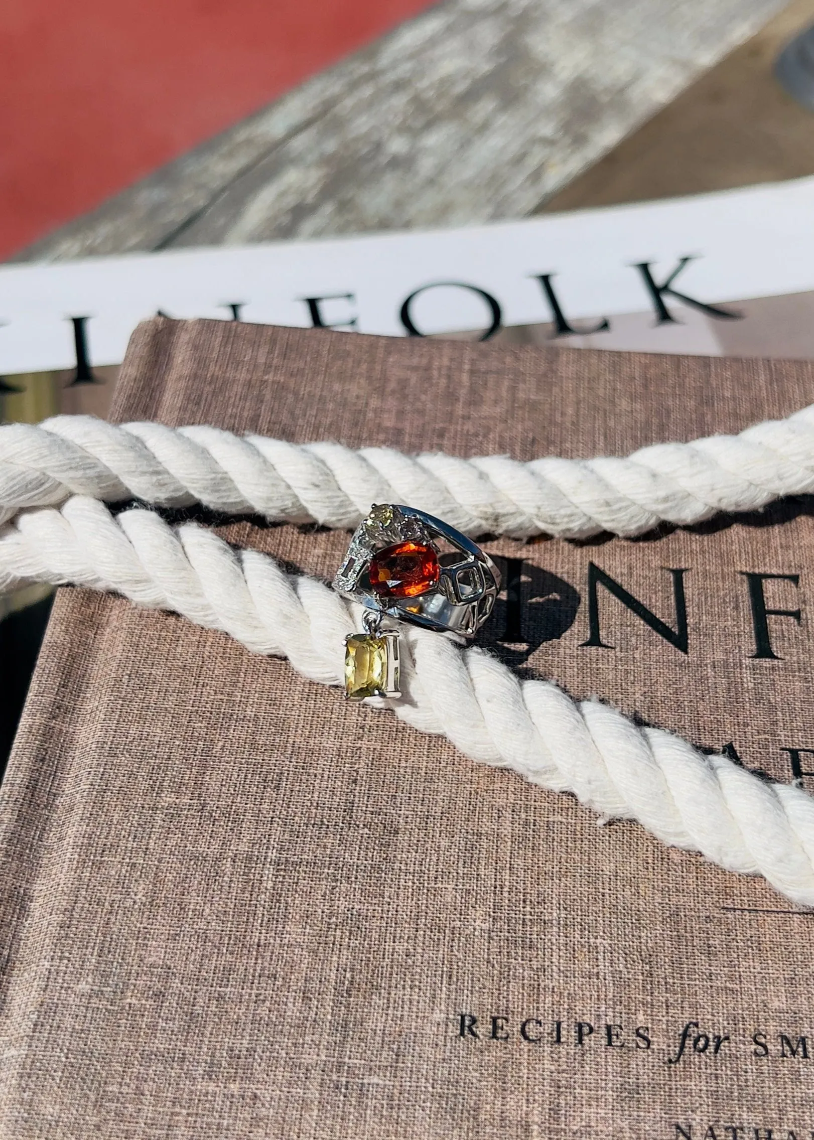 Mandarin Garnet Ring with Golden Beryl & Color Change Garnet