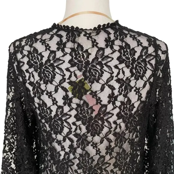 Mauve NWT Black Floral Lace Dressy Maxi Open Long Cardigan Size Small