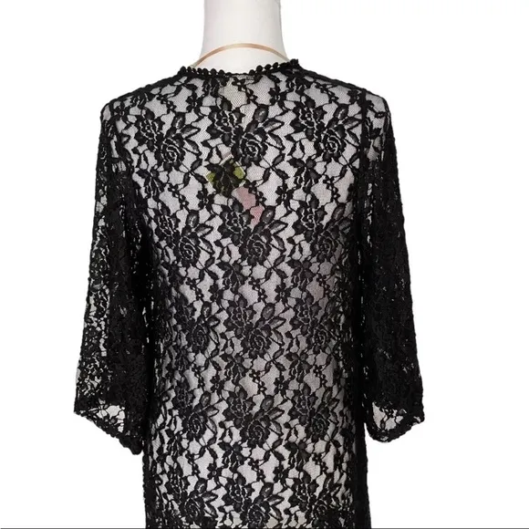 Mauve NWT Black Floral Lace Dressy Maxi Open Long Cardigan Size Small