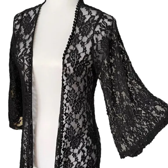Mauve NWT Black Floral Lace Dressy Maxi Open Long Cardigan Size Small