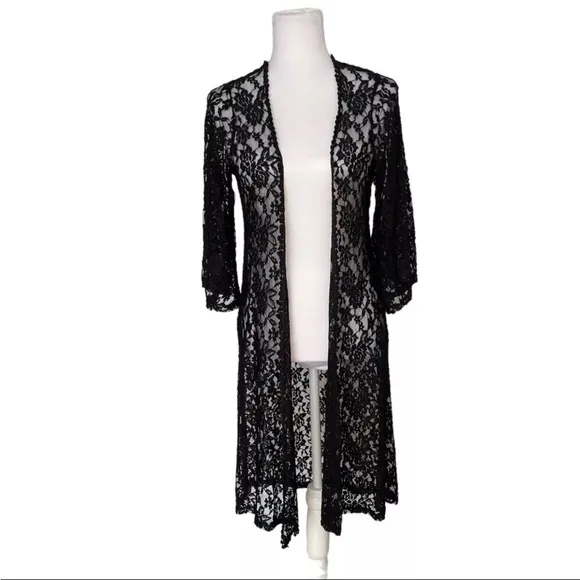 Mauve NWT Black Floral Lace Dressy Maxi Open Long Cardigan Size Small
