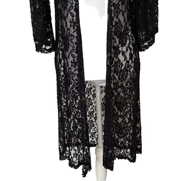 Mauve NWT Black Floral Lace Dressy Maxi Open Long Cardigan Size Small