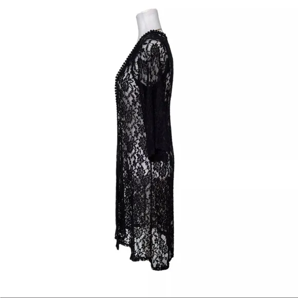 Mauve NWT Black Floral Lace Dressy Maxi Open Long Cardigan Size Small