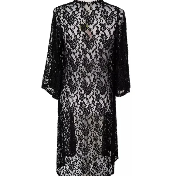 Mauve NWT Black Floral Lace Dressy Maxi Open Long Cardigan Size Small