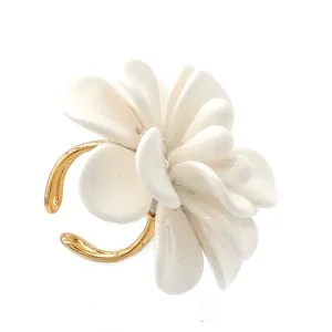 Mediterranean White Hibiscus Silk Effect Adjustable Ring