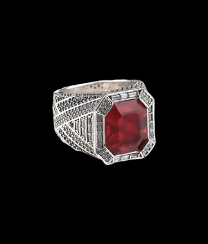 Men's Red  Stone Ring in Sterling Silver