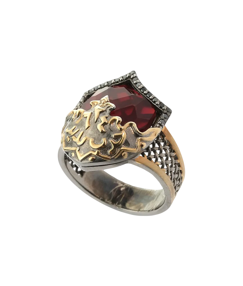 Mens Sterling Silver Red Stone Ring, Badr Battle