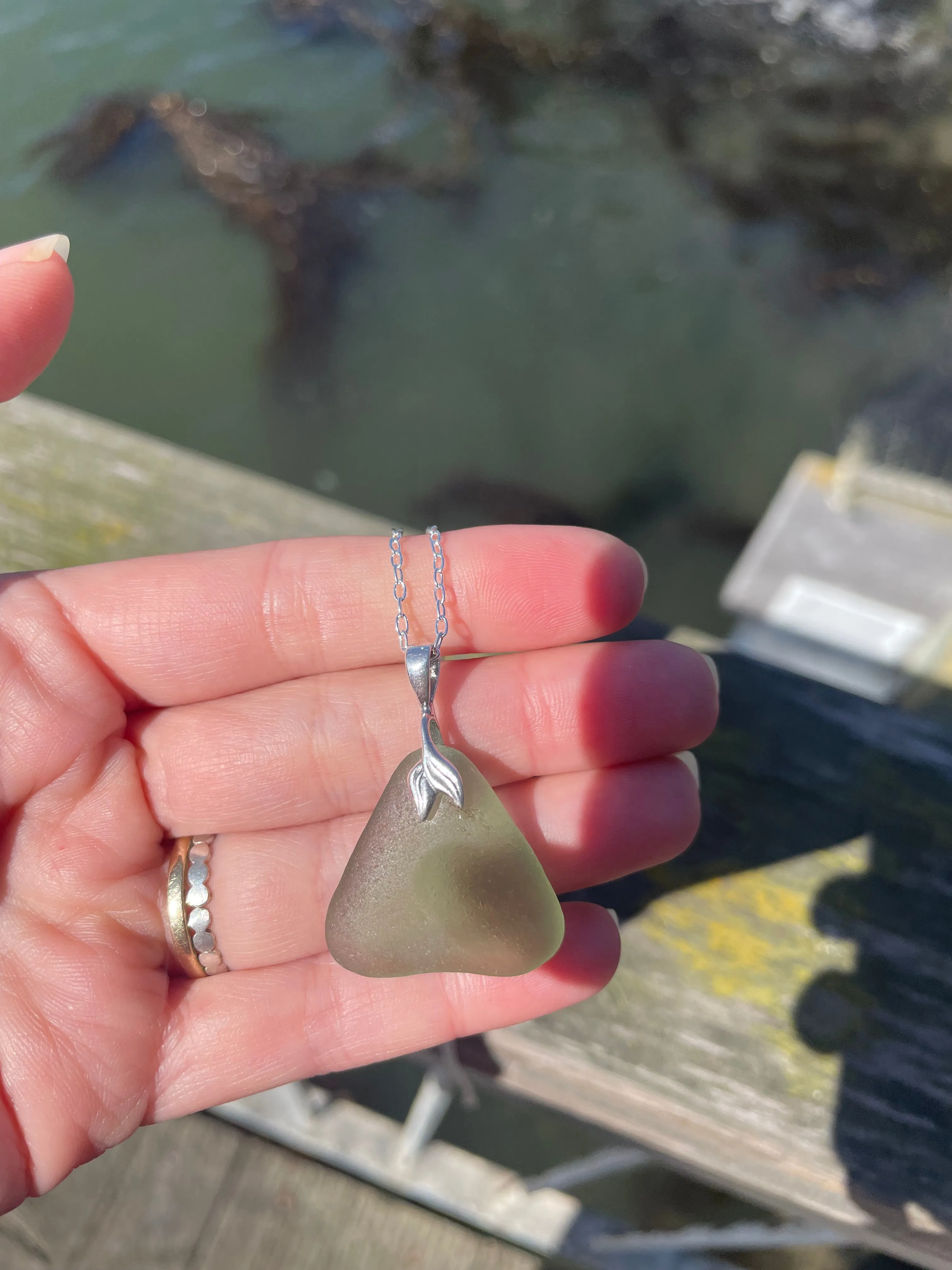 Mermaid Sea Glass Necklace in Sage Green