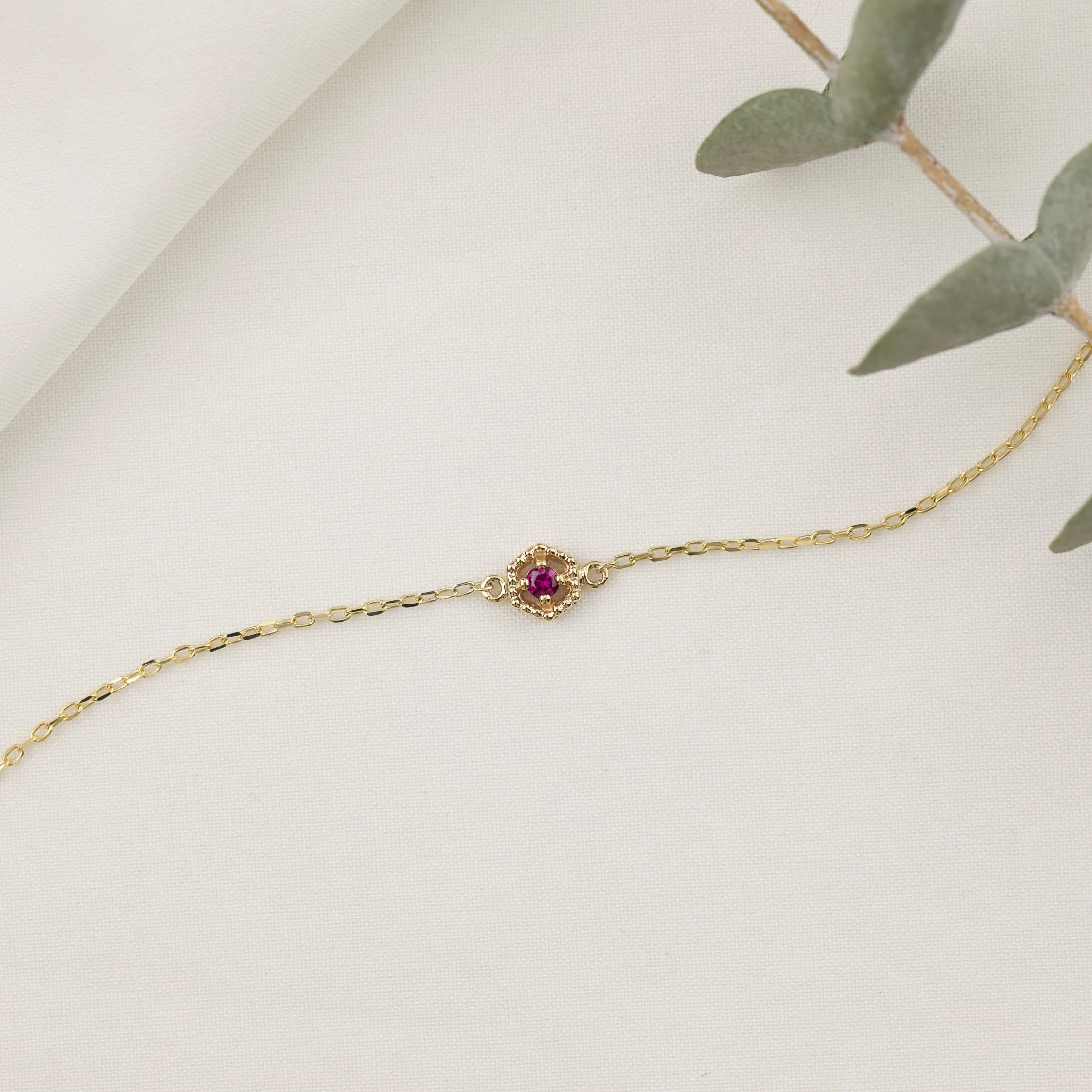 Milgrain Hexagon Birthstone Bracelet