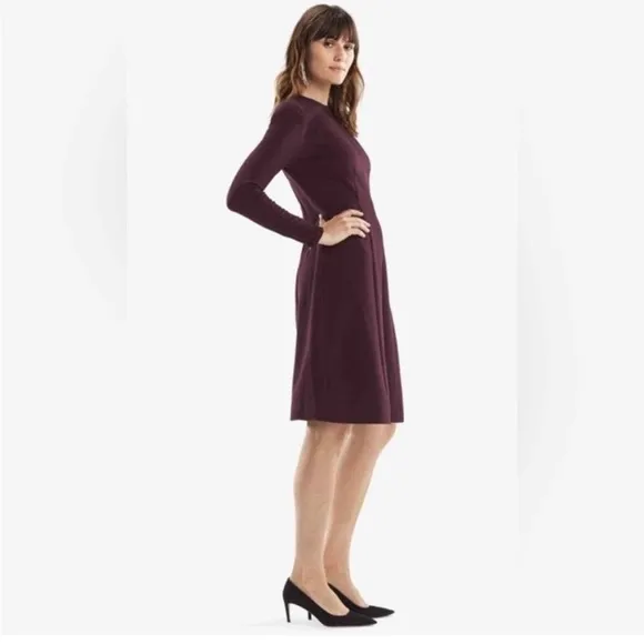 MM LaFleur Ellis Dress Aubergine Plum Ponte Knit Stretch A-line Zip Cuff Sz 2