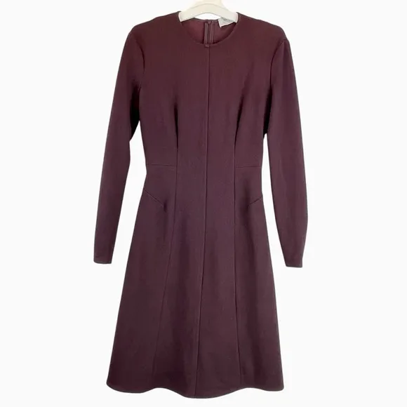 MM LaFleur Ellis Dress Aubergine Plum Ponte Knit Stretch A-line Zip Cuff Sz 2
