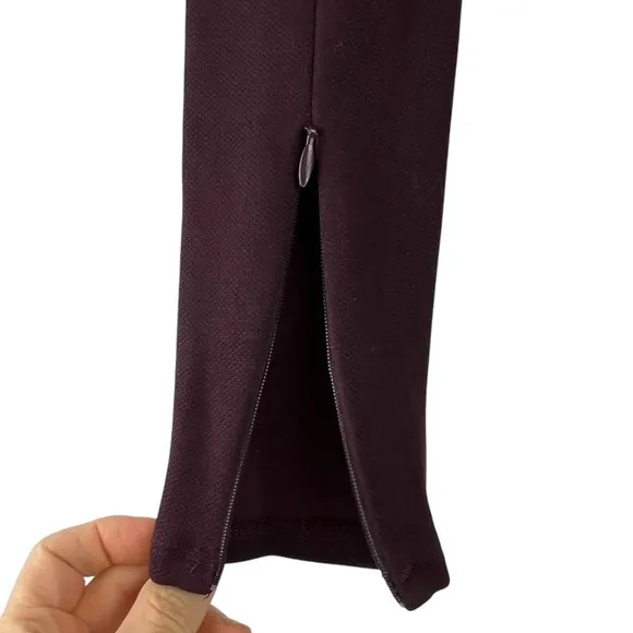 MM LaFleur Ellis Dress Aubergine Plum Ponte Knit Stretch A-line Zip Cuff Sz 2