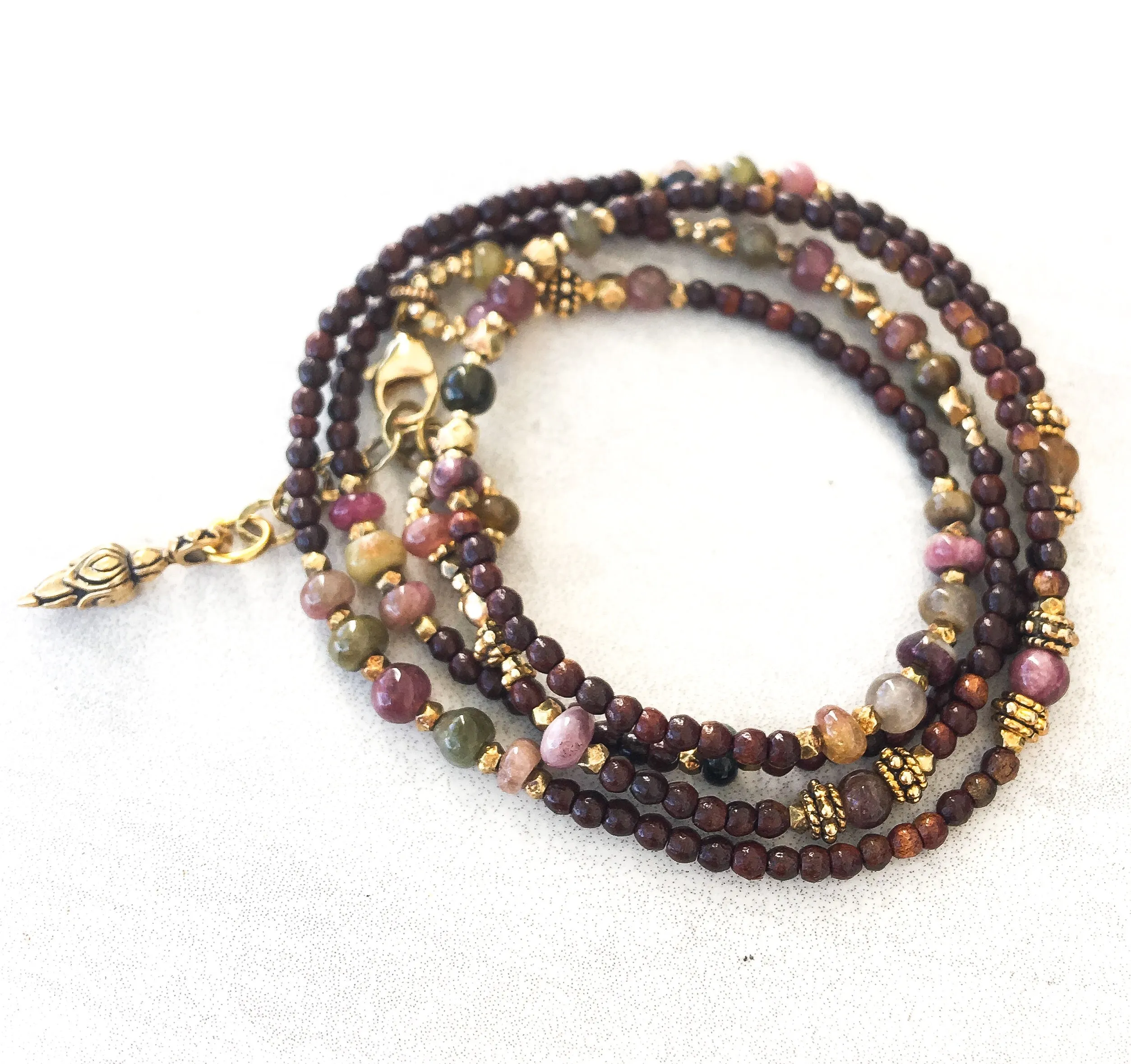 Multi Wrap Rosewood & Tourmaline Bracelet