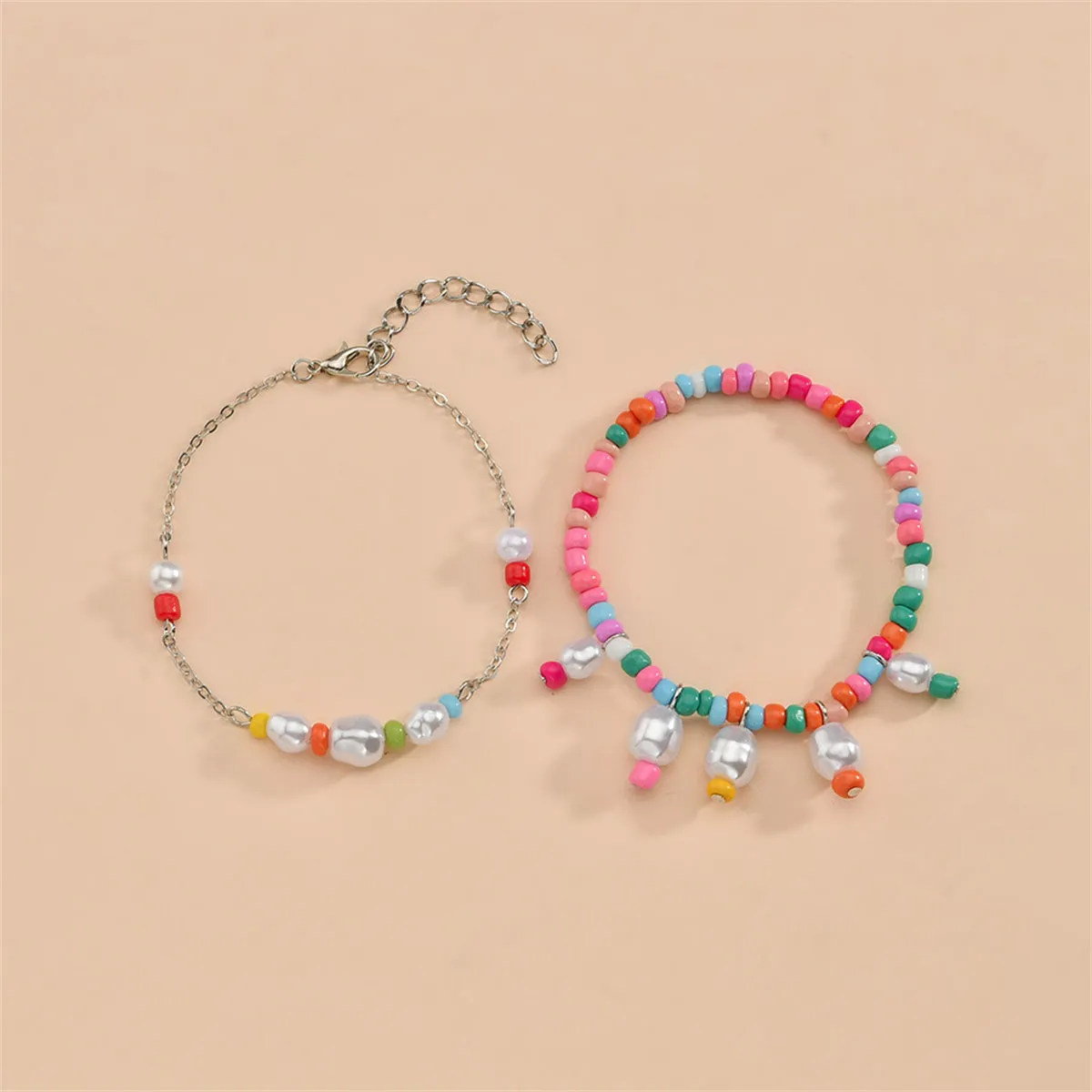 Multicolor Howlite & Pearl Silver-Plated Stretch Bracelet Set